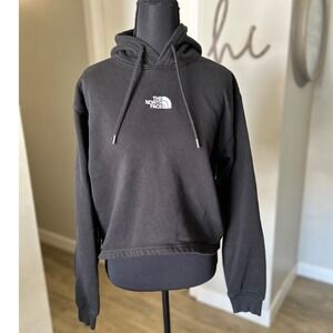 The North Face Womens Black Cropped Hoodie Sweatshirt Logo Size Medium